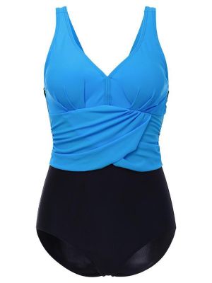 Women Plus Size Color Block High Waist Bodysuit Swimwear One Piece Beachwear