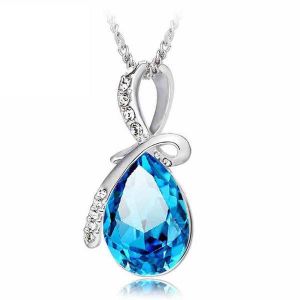  zooon  123 עולם החדשנות Rhinestone Crystal Water Drop Pendant Necklace For Women