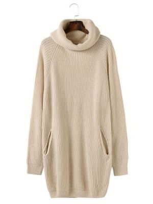  zooon  123 בגדים   Women Thick Pullover High Collar Sweater Dress
