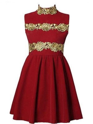Fashion Women Black  Red Cocktail Corduroy Pleated Dresses
